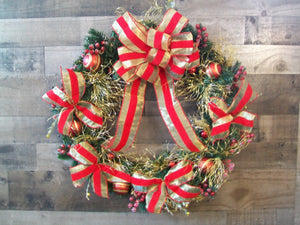 Red and Gold Pine Christmas Holiday Front Door Wreath