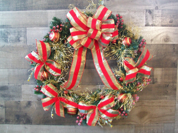 Red and Gold Pine Christmas Holiday Front Door Wreath