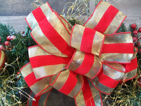 Red and Gold Pine Christmas Holiday Front Door Wreath