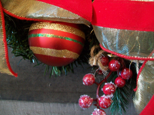 Red and Gold Pine Christmas Holiday Front Door Wreath