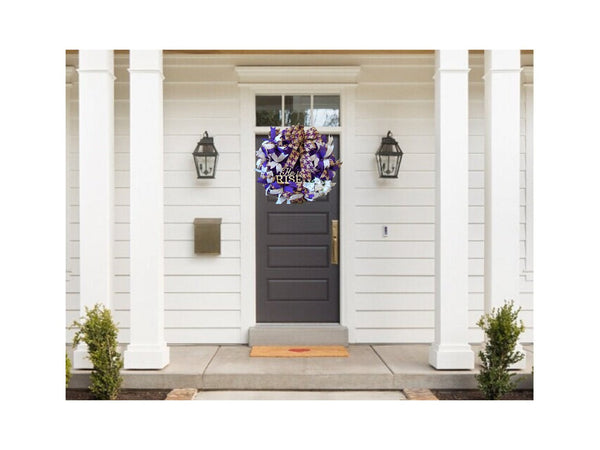 He is Risen Purple & White Easter Mesh Front Door Wreath