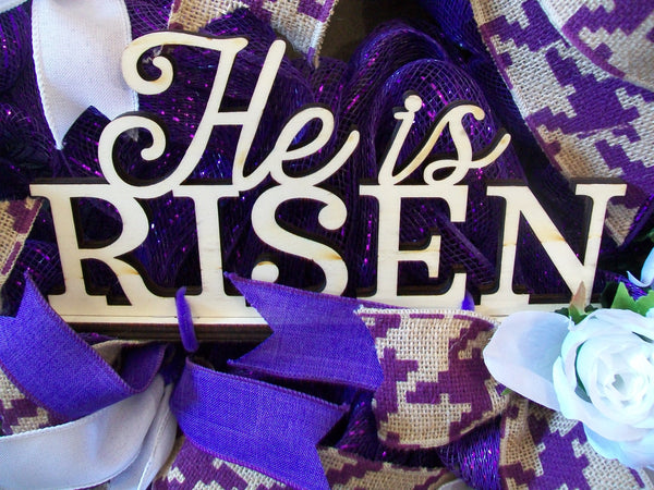 He is Risen Purple & White Easter Mesh Front Door Wreath