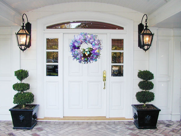 Purple & Lavender Easter Egg Mesh Wreath with Basket