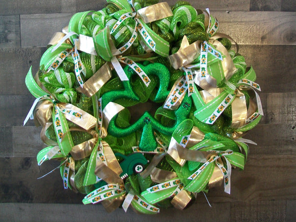 Green & Gold Shamrock Saint Patrick's Day Mesh Wreath