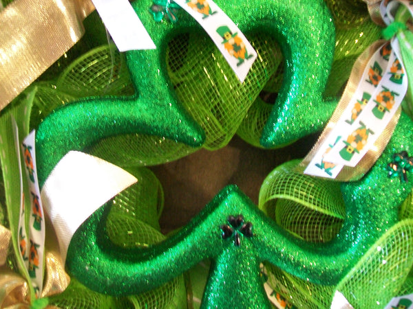 Green & Gold Shamrock Saint Patrick's Day Mesh Wreath