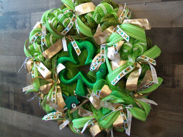 Green & Gold Shamrock Saint Patrick's Day Mesh Wreath