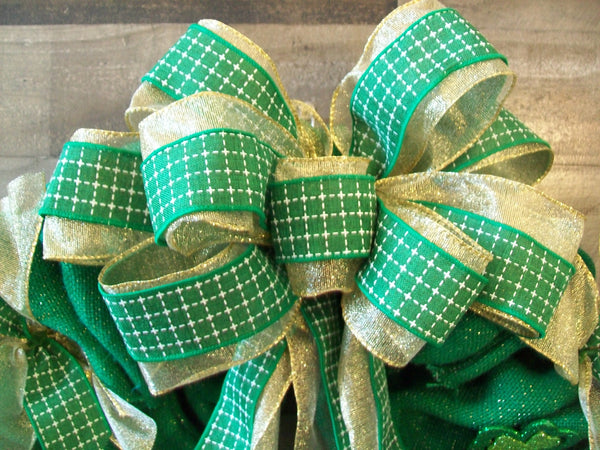 Green & Gold Shamrock Truck Burlap Saint Patrick's Day Wreath with Large Bow