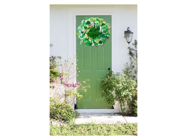 Large Green & White Saint Patrick's Day Glittered Shamrock Mesh Wreath